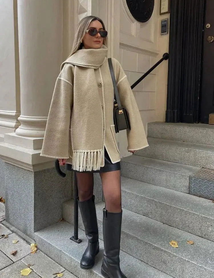BRONTE | Elegant Warm Jacket with Scarf - Lizabella Fashion -  -  - BRONTE | Elegant Warm Jacket with Scarf - Lizabella Fashion - #tag1# - #tag2#