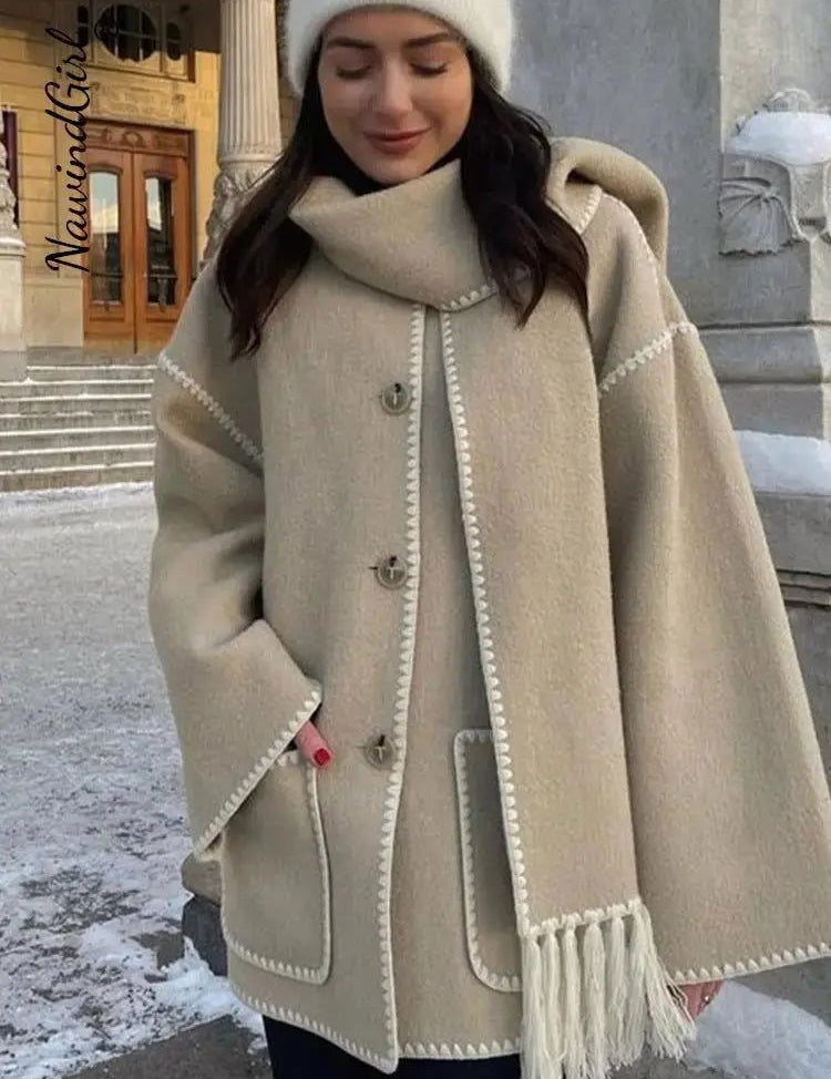 BRONTE | Elegant Warm Jacket with Scarf - Lizabella Fashion -  -  - BRONTE | Elegant Warm Jacket with Scarf - Lizabella Fashion - #tag1# - #tag2#