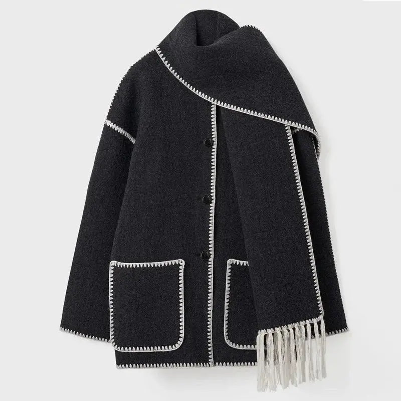 BRONTE | Elegant Warm Jacket with Scarf - Lizabella Fashion -  -  - BRONTE | Elegant Warm Jacket with Scarf - Lizabella Fashion - #tag1# - #tag2#