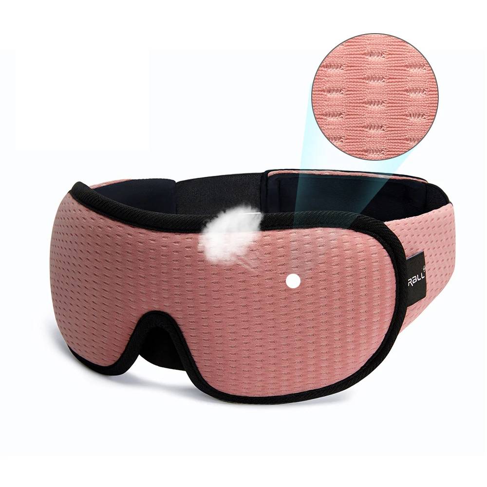 Maschera per dormire rosa, imbottita, con design traspirante e cinturino regolabile. Ideale per un sonno confortevole e rilassante.