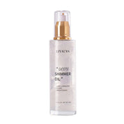 Bottiglia di olio corpo illuminante Liyalan, 80g, con erogatore a pompa dorato. Olio shimmer per pelle luminosa e brillante.