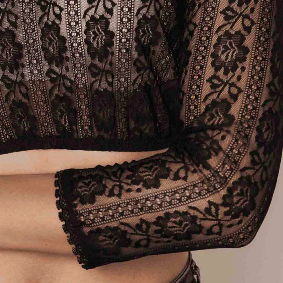 Camicetta Dirndl in pizzo con colletto alto e maniche a 3/4 per costumi tradizionali 3
