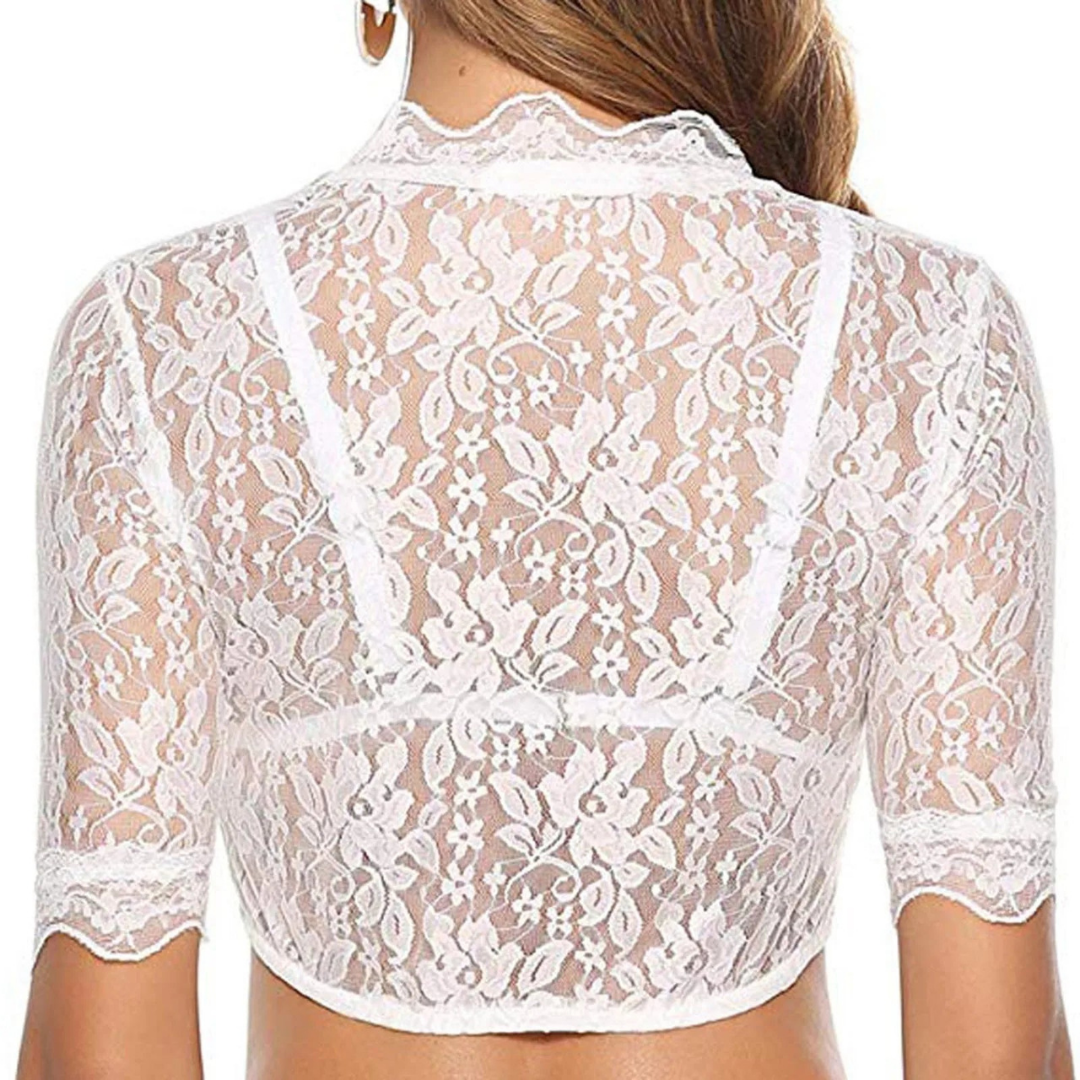 Camicetta Dirndl in pizzo con colletto alto e maniche a mezza lunghezza 4