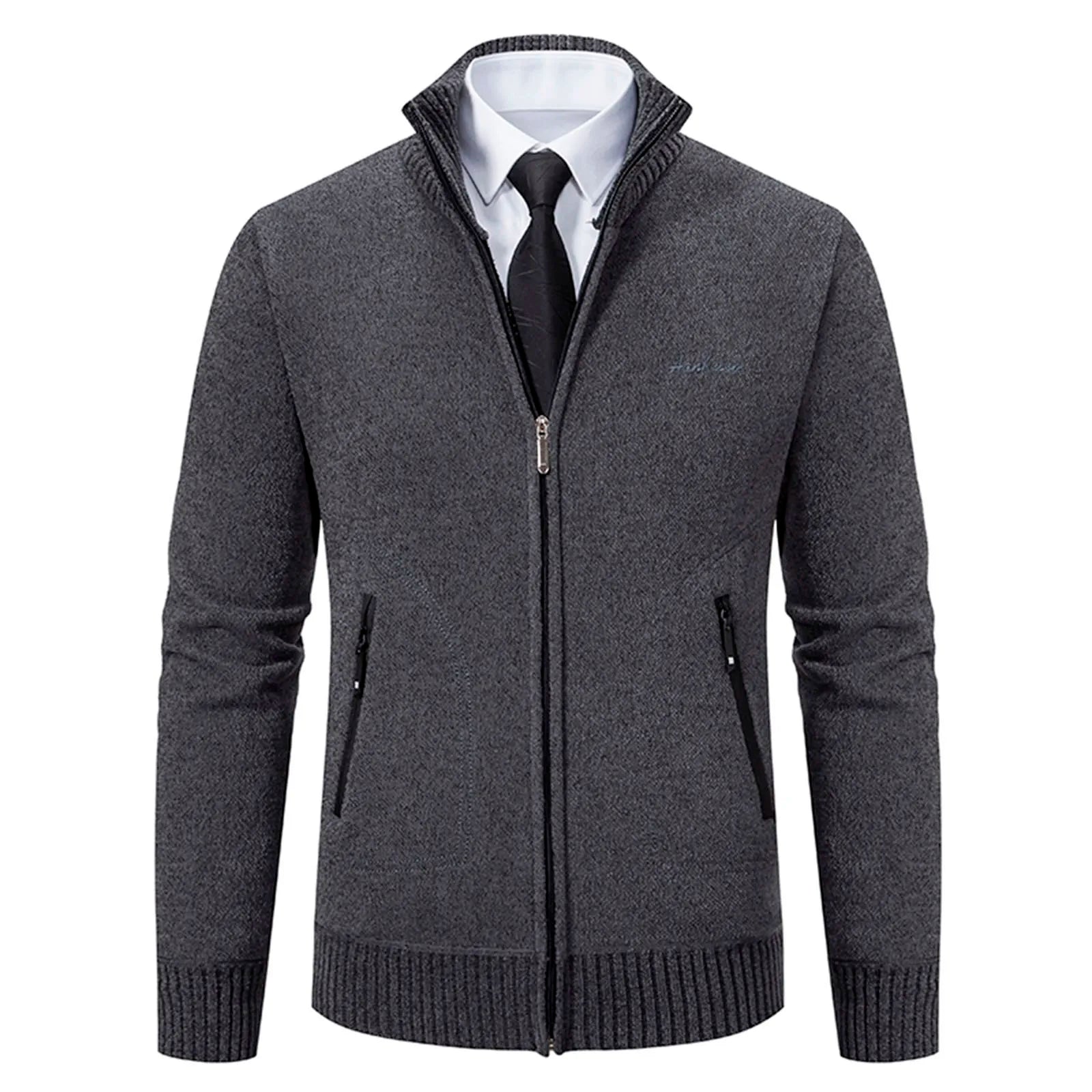 Cardigan lavorato a maglia da uomo - Misto lana - Collo alto con cerniera - Vestibilità su misura - Polsini a coste 11