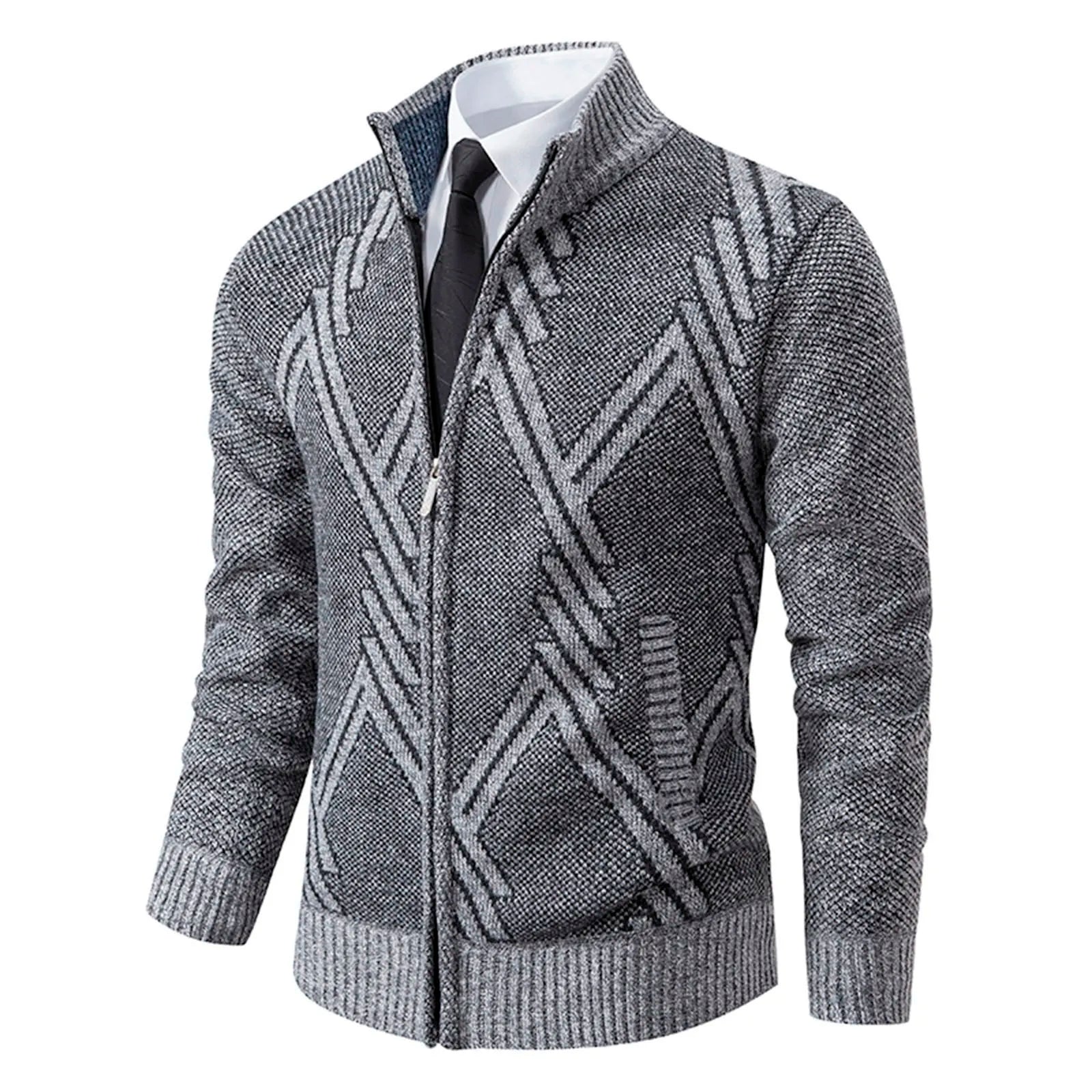Cardigan lavorato a maglia da uomo - Misto lana - Collo alto con cerniera - Vestibilità su misura - Polsini a coste 13