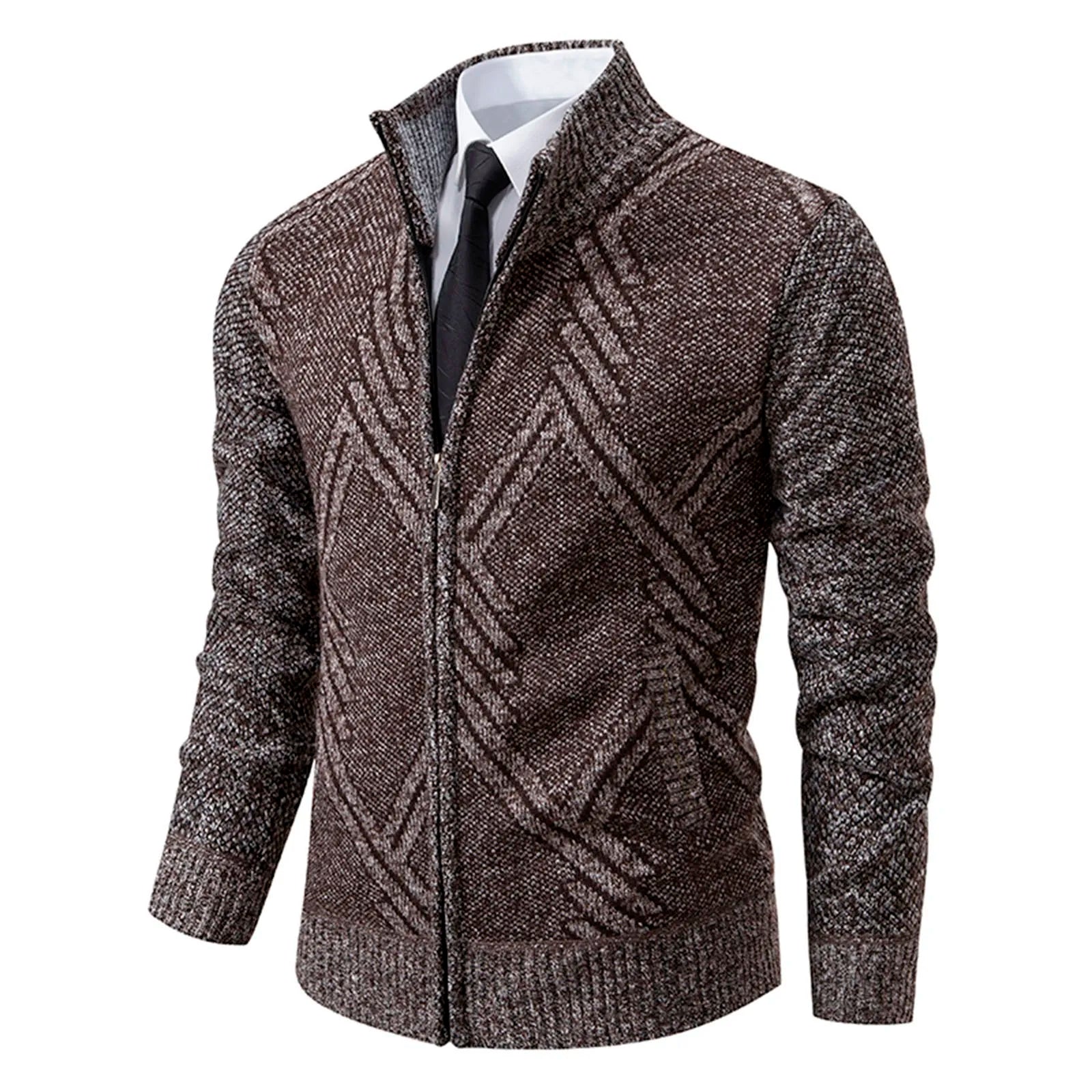 Cardigan lavorato a maglia da uomo - Misto lana - Collo alto con cerniera - Vestibilità su misura - Polsini a coste 9