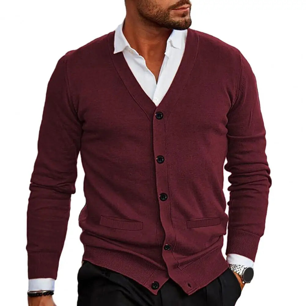 Cardigan lavorato a maglia da uomo - Scollo a V con bottoni - Vestibilità su misura con polsini e orlo a coste 0
