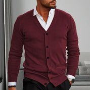 Cardigan lavorato a maglia da uomo - Scollo a V con bottoni - Vestibilità su misura con polsini e orlo a coste 1