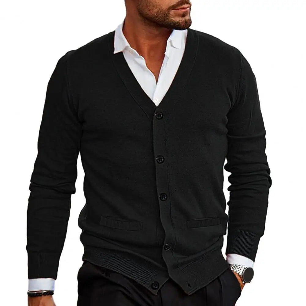 Cardigan lavorato a maglia da uomo - Scollo a V con bottoni - Vestibilità su misura con polsini e orlo a coste 5