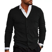 Cardigan lavorato a maglia da uomo - Scollo a V con bottoni - Vestibilità su misura con polsini e orlo a coste 5