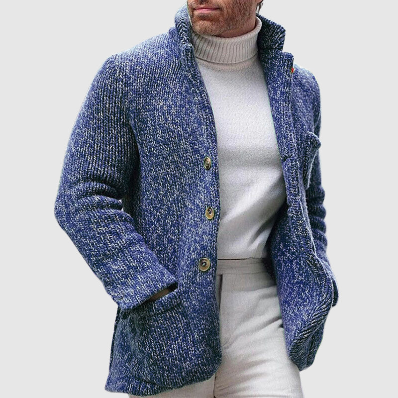 Cardigan lavorato a maglia da uomo - Trama spessa - Collo alto - Abbottonatura frontale 0