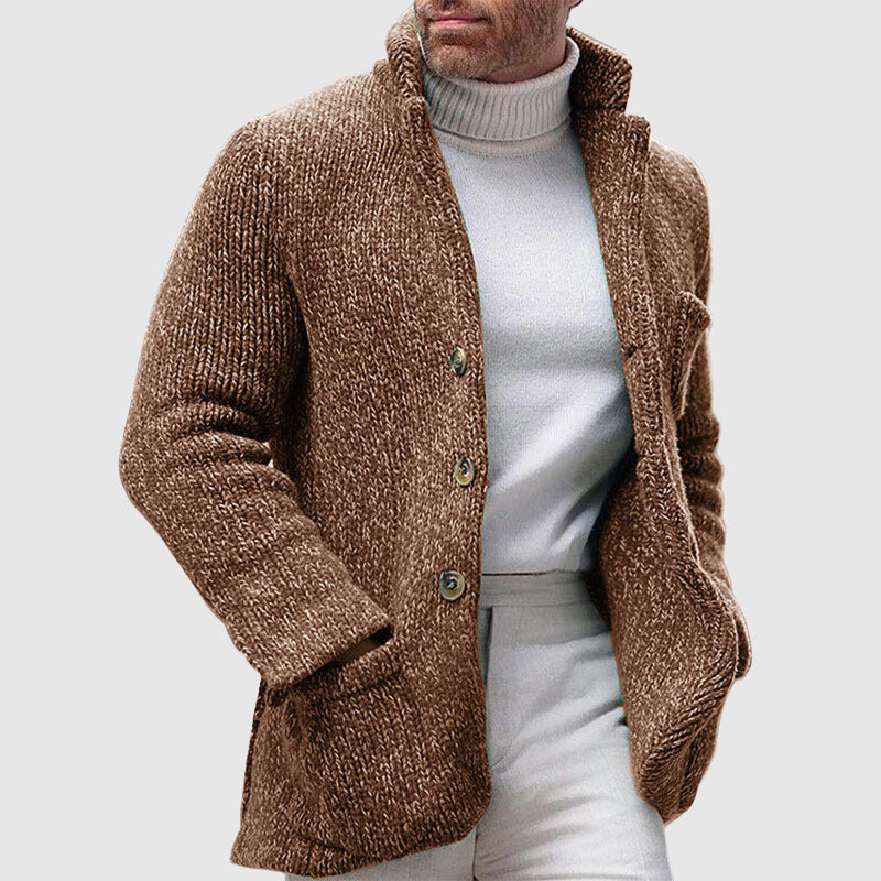 Cardigan lavorato a maglia da uomo - Trama spessa - Collo alto - Abbottonatura frontale 1