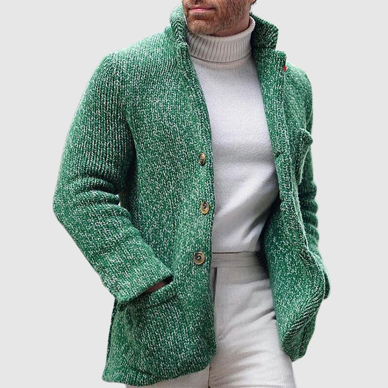 Cardigan lavorato a maglia da uomo - Trama spessa - Collo alto - Abbottonatura frontale 3
