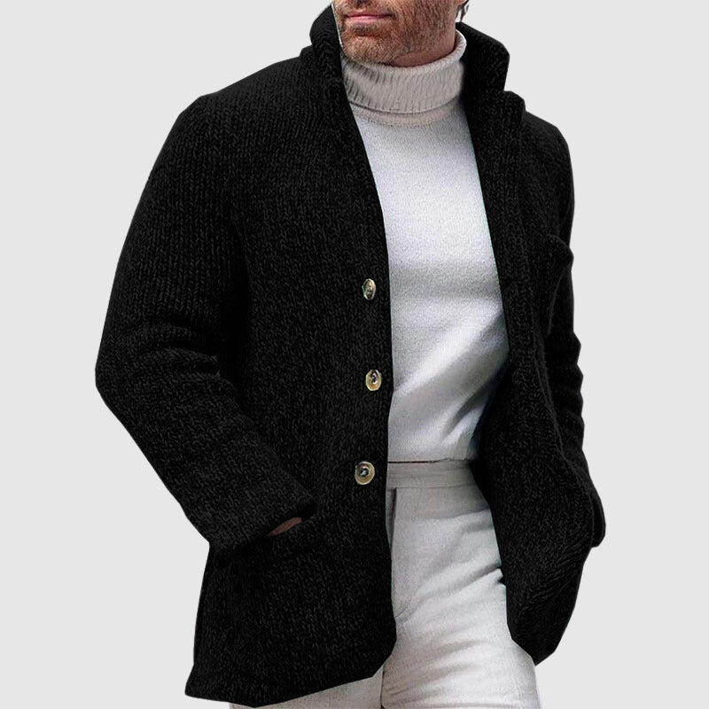 Cardigan lavorato a maglia da uomo - Trama spessa - Collo alto - Abbottonatura frontale 4