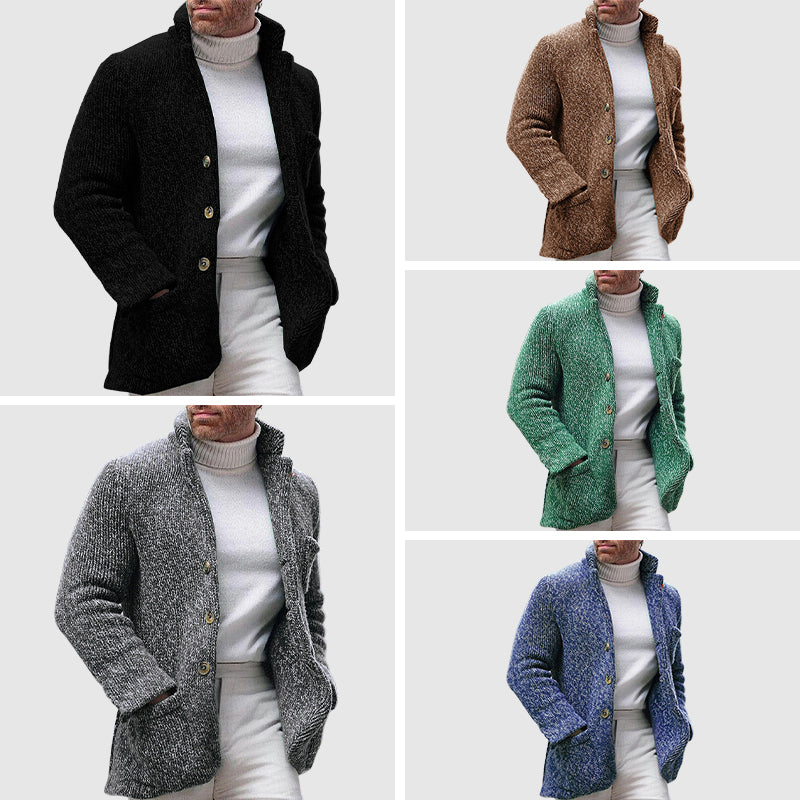 Cardigan lavorato a maglia da uomo - Trama spessa - Collo alto - Abbottonatura frontale 5