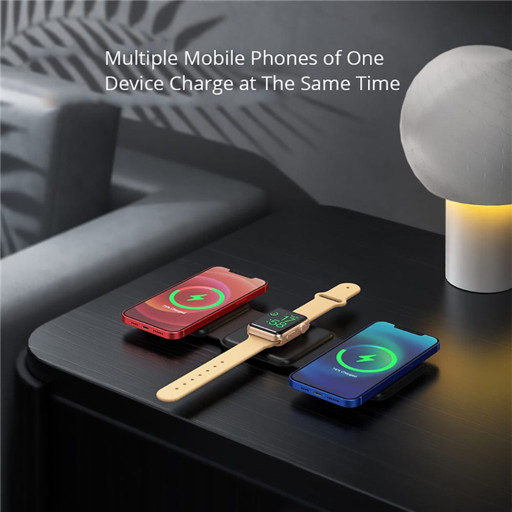 Caricabatterie wireless 3 in 1 per smartphone, smartwatch e auricolari 3