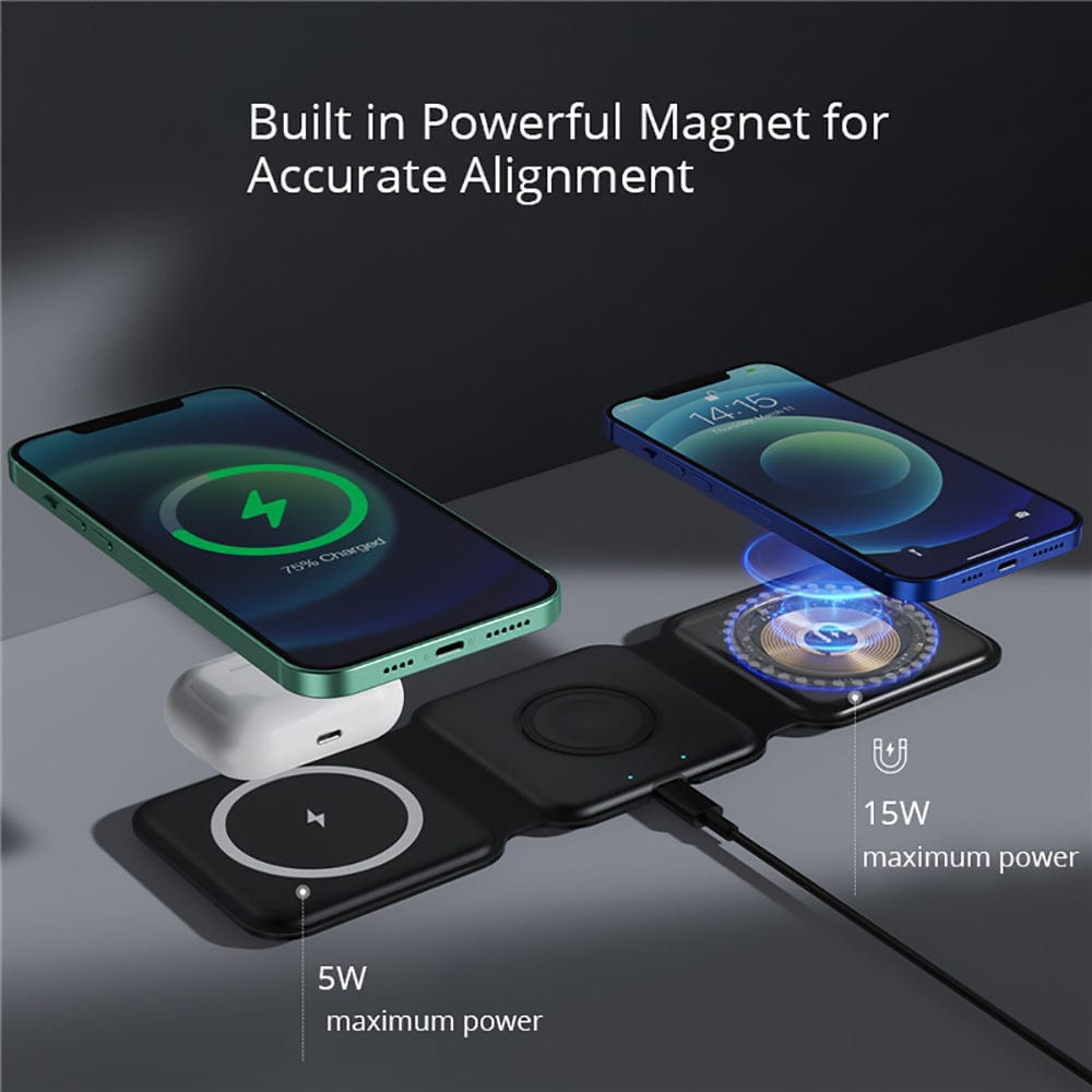 Caricabatterie wireless 3 in 1 per smartphone, smartwatch e auricolari 4