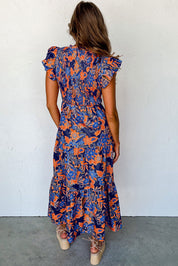 Chic Boho Floral Ruffle Dress with V-Neckline - Lizabella Fashion -  -  - Chic Boho Floral Ruffle Dress with V-Neckline - Lizabella Fashion - #tag1# - #tag2#