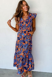 Chic Boho Floral Ruffle Dress with V-Neckline - Lizabella Fashion -  -  - Chic Boho Floral Ruffle Dress with V-Neckline - Lizabella Fashion - #tag1# - #tag2#