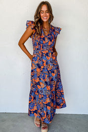 Chic Boho Floral Ruffle Dress with V-Neckline - Lizabella Fashion -  -  - Chic Boho Floral Ruffle Dress with V-Neckline - Lizabella Fashion - #tag1# - #tag2#