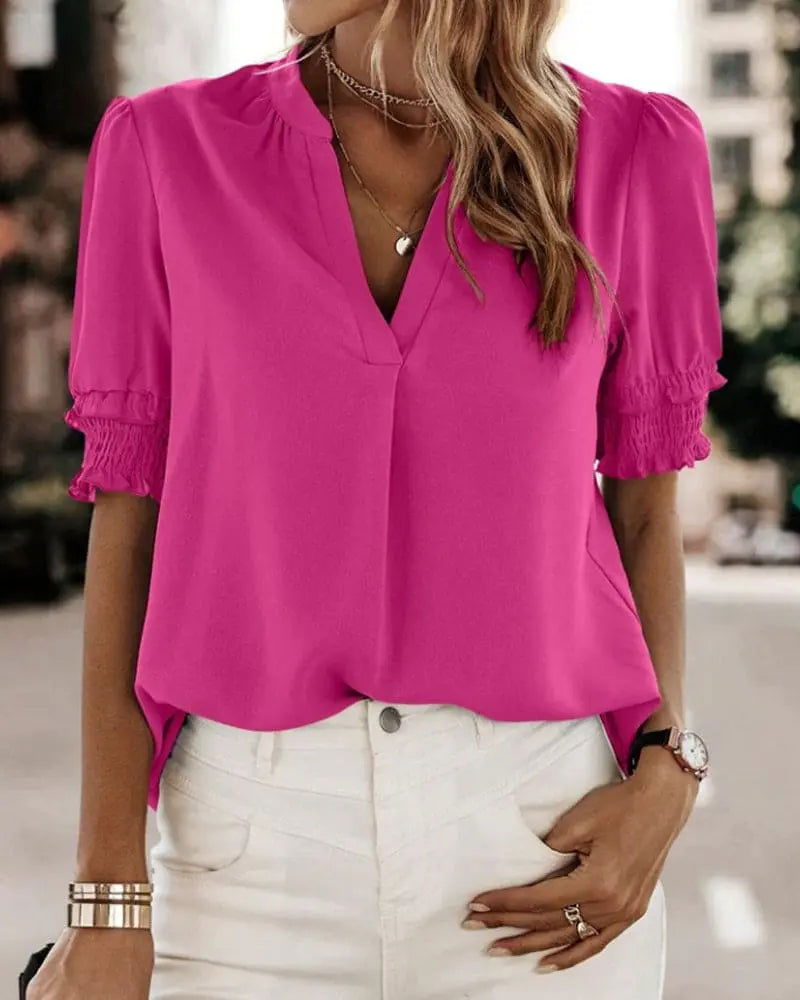 Chic V-Neck Blouse by FLORA - Elevate Your Wardrobe! - Lizabella Fashion -  -  - Chic V-Neck Blouse by FLORA - Elevate Your Wardrobe! - Lizabella Fashion - #tag1# - #tag2#