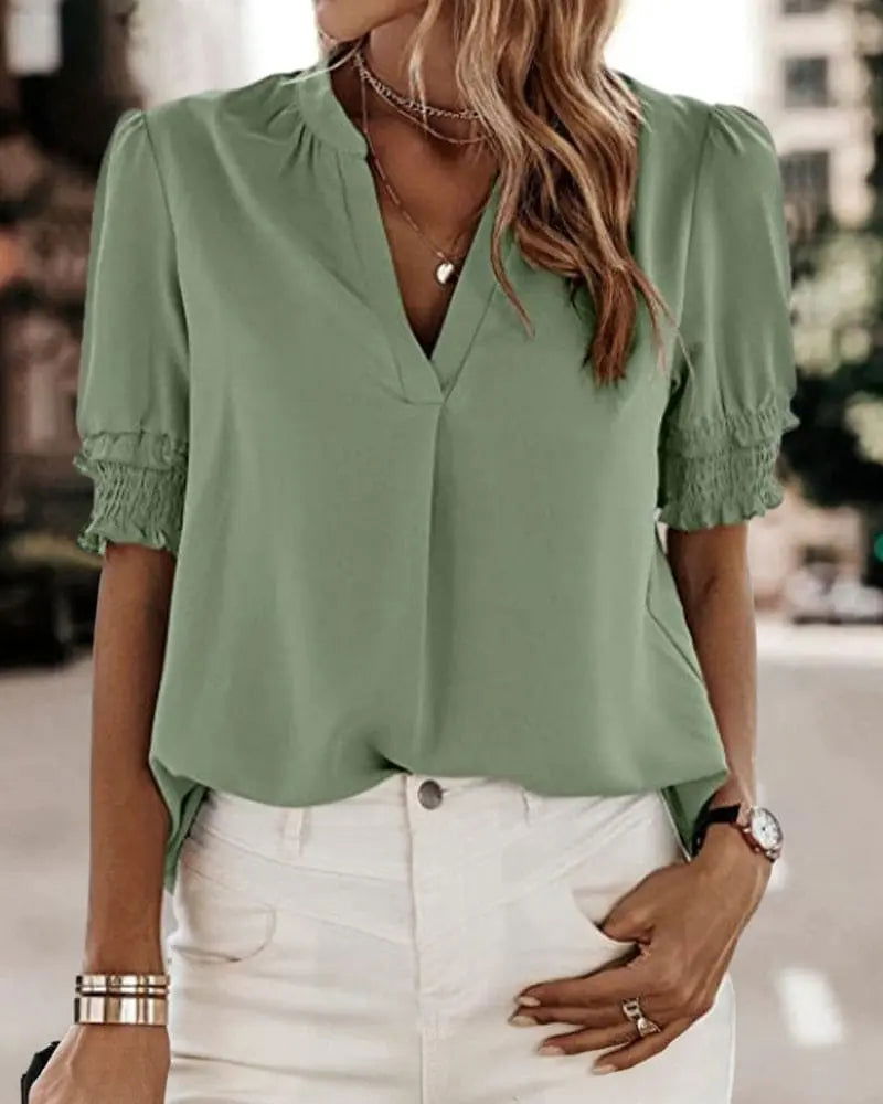 Chic V-Neck Blouse by FLORA - Elevate Your Wardrobe! - Lizabella Fashion -  -  - Chic V-Neck Blouse by FLORA - Elevate Your Wardrobe! - Lizabella Fashion - #tag1# - #tag2#