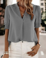 Chic V-Neck Blouse by FLORA - Elevate Your Wardrobe! - Lizabella Fashion -  -  - Chic V-Neck Blouse by FLORA - Elevate Your Wardrobe! - Lizabella Fashion - #tag1# - #tag2#