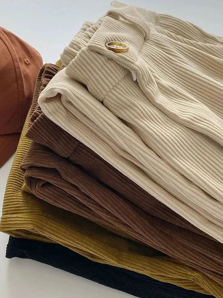Chic Vintage High-Waisted Corduroy Pants for Stylish Women - Lizabella Fashion -  -  - Chic Vintage High-Waisted Corduroy Pants for Stylish Women - Lizabella Fashion - #tag1# - #tag2#