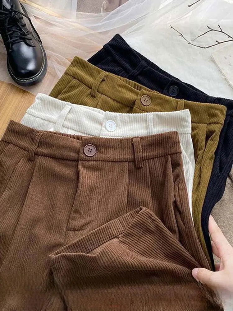 Chic Vintage High-Waisted Corduroy Pants for Stylish Women - Lizabella Fashion -  -  - Chic Vintage High-Waisted Corduroy Pants for Stylish Women - Lizabella Fashion - #tag1# - #tag2#