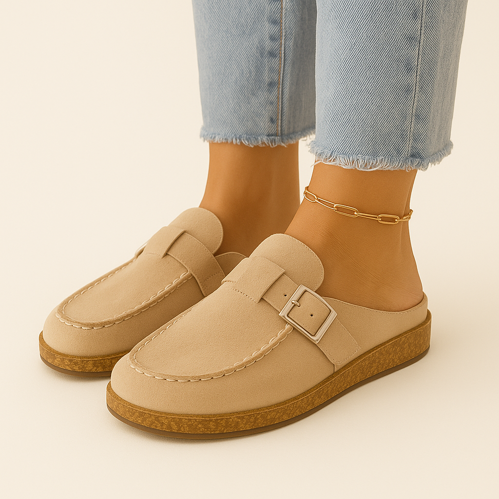 Comode mules in pelle scamosciata da donna con dettaglio fibbia 1
