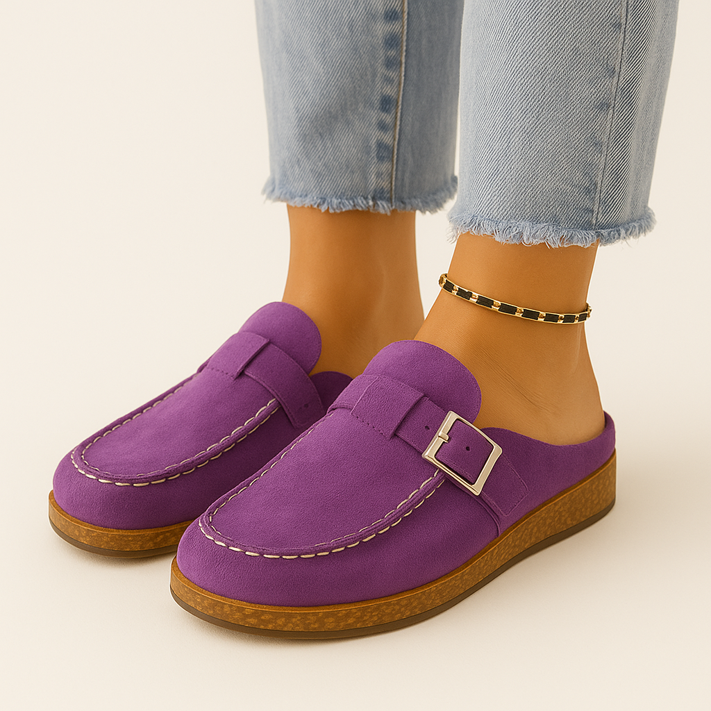 Comode mules in pelle scamosciata da donna con dettaglio fibbia 4