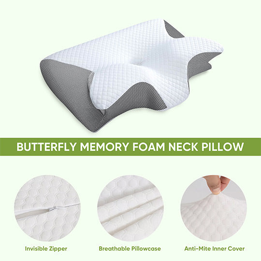 Cuscino cervicale in memory foam a forma di farfalla con braccioli per chi dorme su un fianco o sulla schiena 3