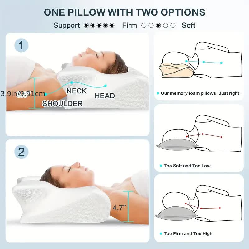 Cuscino cervicale in memory foam a forma di farfalla con braccioli per chi dorme su un fianco o sulla schiena 8