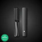 Pettine lisciante per barba nero, design elegante, con pulsante di accensione. Accessorio per cura della barba, styling maschile, alta qualità.