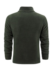 Giacca in pile verde scuro da uomo, maniche lunghe, collo alto, design casual, ideale per l'inverno e attività all'aperto.