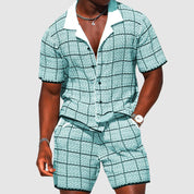  Camicia abbottona di abbottonatura in due parti maschile e vestibilità casual checkered shorts-1