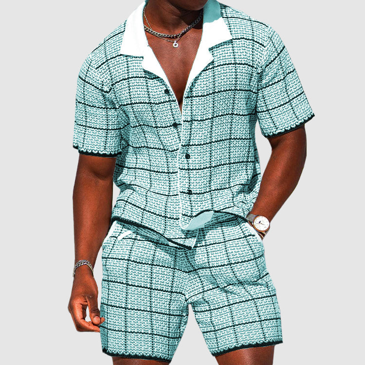  Camicia abbottona di abbottonatura in due parti maschile e vestibilità casual checkered shorts-1
