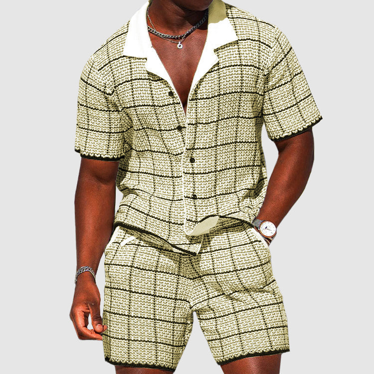  Camicia abbottona di abbottonatura in due parti maschile e vestibilità casual checkered shorts-3
