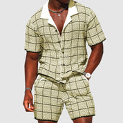 Camicia abbottona di abbottonatura in due parti maschile e vestibilità casual checkered shorts-5