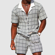  Camicia abbottona di abbottonatura in due parti maschile e vestibilità casual checkered shorts-6