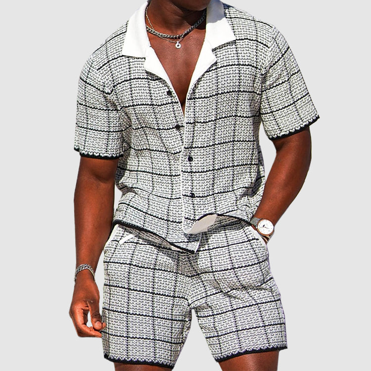  Camicia abbottona di abbottonatura in due parti maschile e vestibilità casual checkered shorts-6