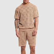  Set a maglia da uomo - Short traspirante -Sleved -top & Shorts - Gioometrica Texture Casual Wear-3