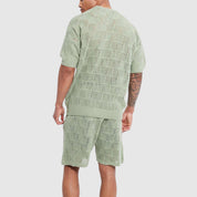  Set a maglia da uomo - Short traspirante -Sleved -top & Shorts - Gioometrica Texture Casual Wear-4