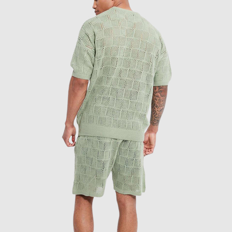  Set a maglia da uomo - Short traspirante -Sleved -top & Shorts - Gioometrica Texture Casual Wear-4