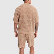  Set a maglia da uomo - Short traspirante -Sleved -top & Shorts - Gioometrica Texture Casual Wear-5