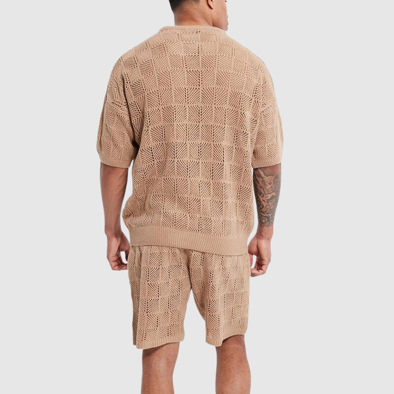  Set a maglia da uomo - Short traspirante -Sleved -top & Shorts - Gioometrica Texture Casual Wear-5