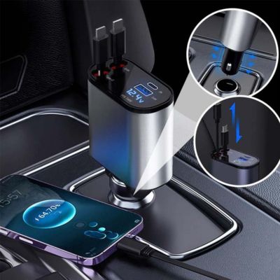 Caricatore auto USB doppio, display LED, ricarica rapida, compatibile con smartphone, design compatto, adattatore accendisigari, accessori auto.
