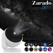 Proiettore stelle LED Zarado, design moderno bianco, proiezioni galassia e cielo stellato, ideale per decorazioni casa e relax.