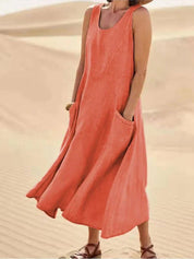 Effortless Chic: Linen Maxi Dress with Convenient Pockets - Lizabella Fashion -  -  - Effortless Chic: Linen Maxi Dress with Convenient Pockets - Lizabella Fashion - #tag1# - #tag2#