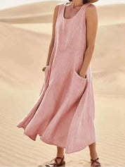 Effortless Chic: Linen Maxi Dress with Convenient Pockets - Lizabella Fashion -  -  - Effortless Chic: Linen Maxi Dress with Convenient Pockets - Lizabella Fashion - #tag1# - #tag2#